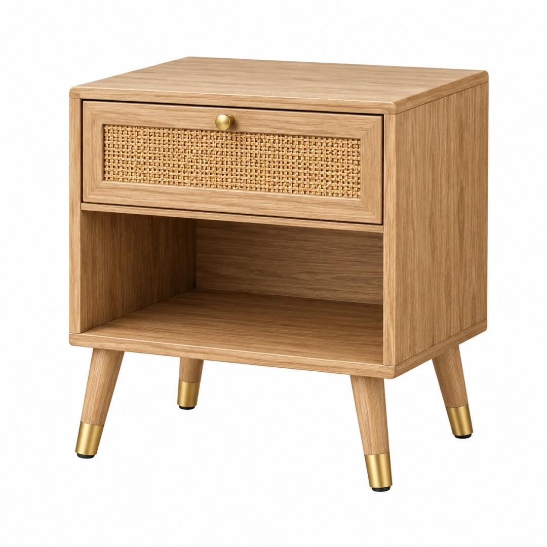 Nachttisch 45 x 40 x 55 cm Holz und Rattan Natur Retro mit Schublade