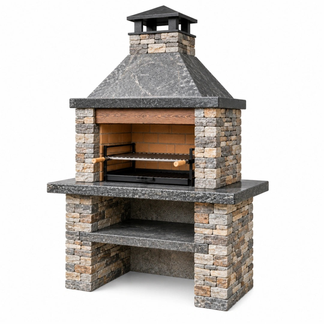 Gartengrill 140 x 80 x 230 cm Naturstein Grau mit Grillrost für den Außenbereich