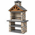 Gartenkamin 120 x 70 x 220 cm aus Naturstein Grau Braun mit Grillrost und Holzüberdachung