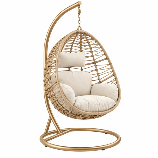 Hängesessel 110 x 110 x 195 cm Geflecht Beige mit Metallgestell