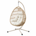 Hängesessel 105 x 105 x 195 cm Stahl Geflecht Naturbeige mit Standgestell