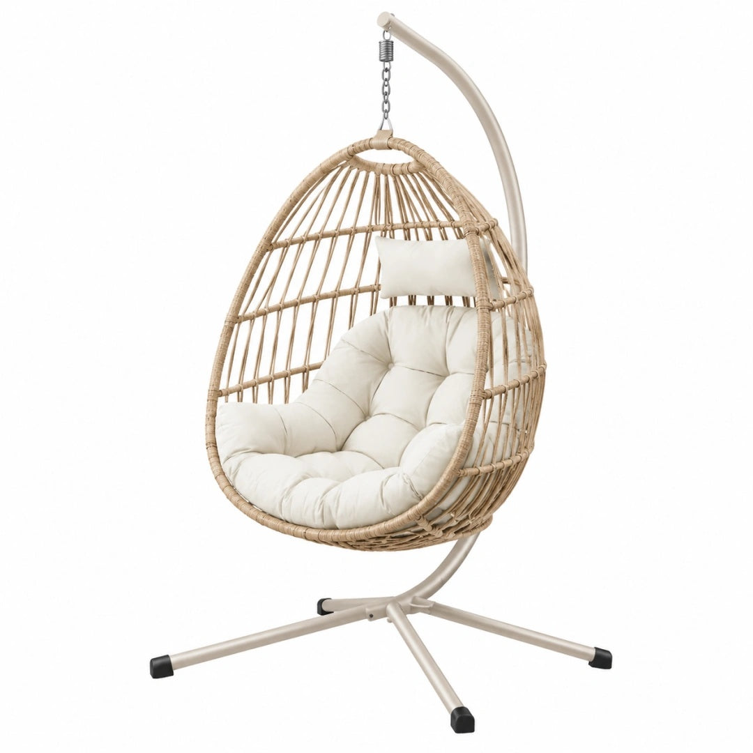 Hängesessel 105 x 105 x 195 cm Stahl Geflecht Naturbeige mit Standgestell