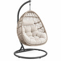 Hängesessel 105 x 105 x 195 cm Kunststoffgeflecht Beige mit Stahlgestell schwingend