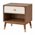 Nachttisch 50 x 40 x 60 cm Holzwerkstoff Walnuss Creme mit Schublade und offenem Fach Mid-Century-Stil