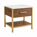 Nachttisch 50 x 40 x 60 cm Holzwerkstoff Braun mit Marmoroptik und Metallgestell Gold Modern