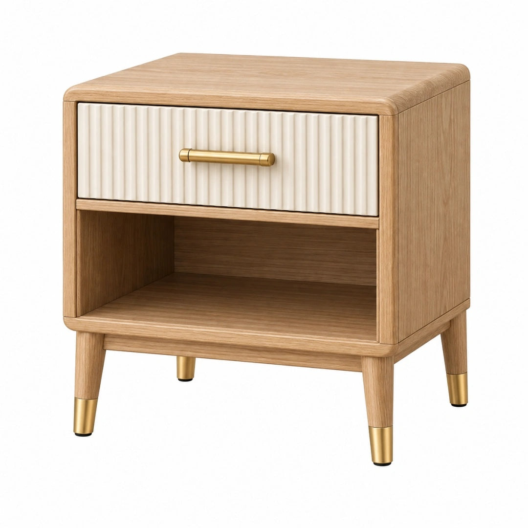 Nachttisch 50 cm Holzoptik Beige mit Schublade und offenem Fach
