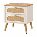 Nachttisch 45 x 40 x 55 cm Holz Rattan Weiß Natur mit 2 Schubladen skandinavischer Stil