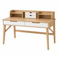 Schreibtisch 120 x 60 x 103 cm Holzoptik Weiß mit Schubladen und Aufsatz