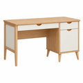 Schreibtisch 120 x 60 x 75 cm Holzwerkstoff Naturweiß mit Schubladen und Tür