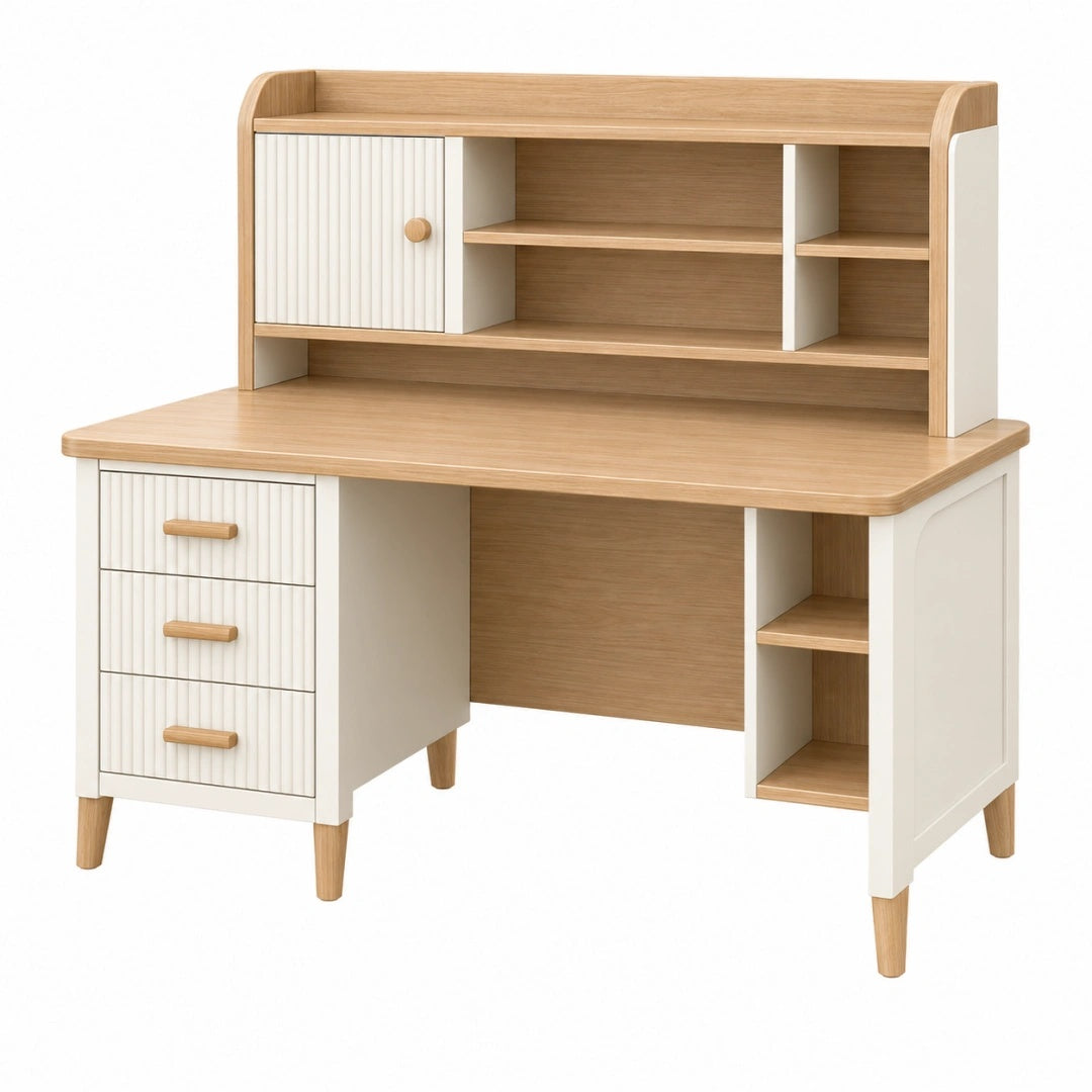 Kinderschreibtisch 120 x 60 x 120 cm Holzwerkstoff Naturweiß mit Stauraum