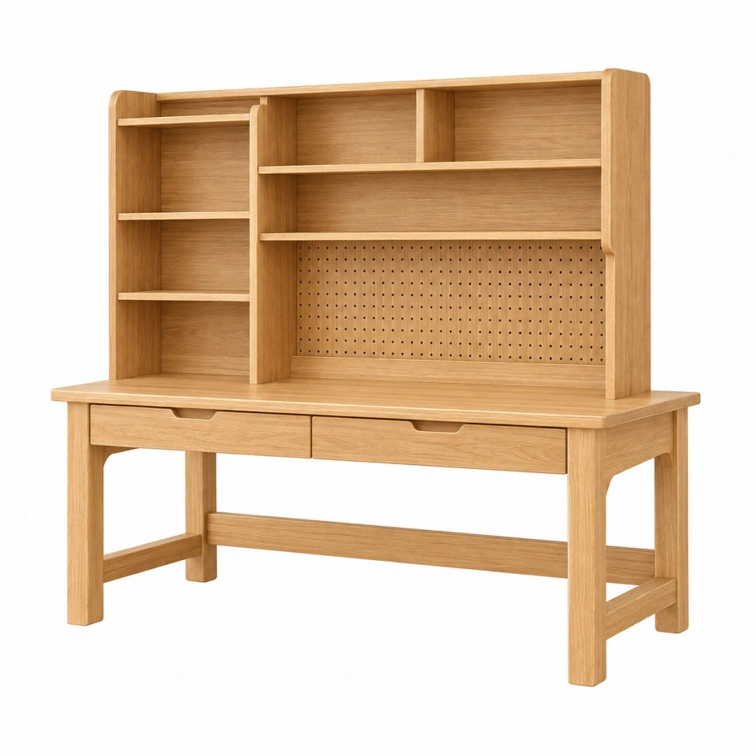 Schreibtisch 120 x 60 x 180 cm Holz Natur mit Regalaufsatz und Schubladen