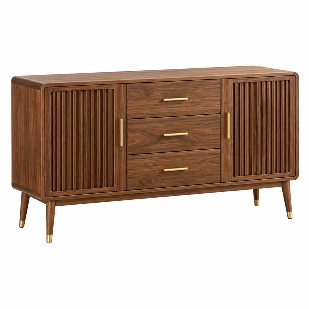 Sideboard 160 x 45 x 85 cm Holz braun mit 3 Schubladen und 2 Türen Retro-Stil