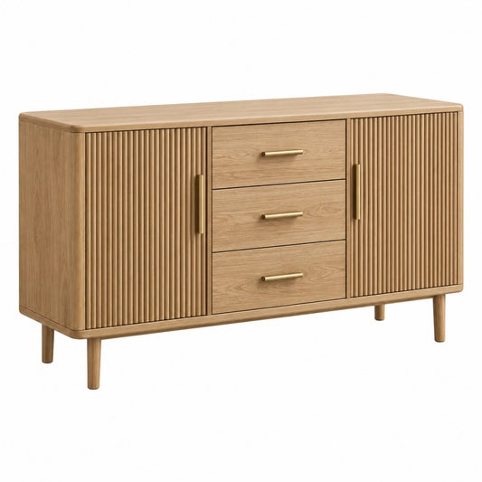 Sideboard 160 x 45 x 85 cm in Eichenoptik mit Lamellentüren und Schubladen